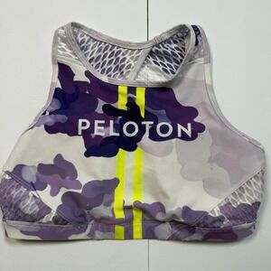 Peloton Sports Bra Womens Medium Purple Camo Neon Yellow Racerback Mesh Workout